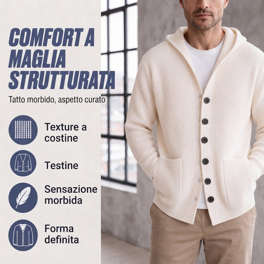 Cardigan Uomo in Maglia con Cappuccio - Maglione Casual con Bottoni