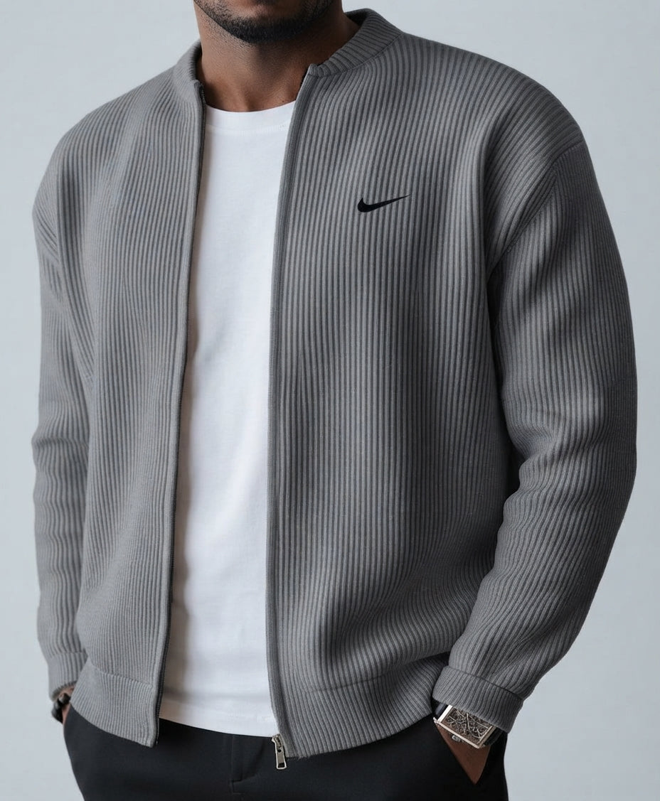 Giacca Cardigan Uomo in Maglia a Costine con Zip