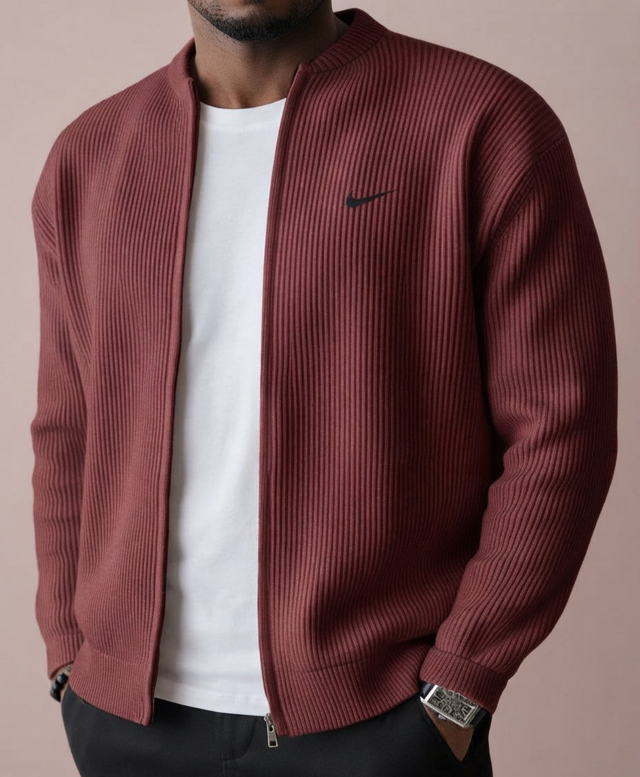 Giacca Cardigan Uomo in Maglia a Costine con Zip
