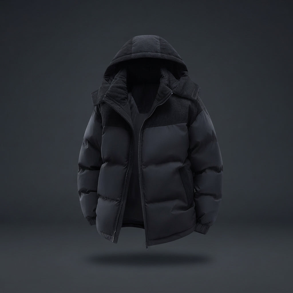 Giubbotto Puffer Uomo Bicolore con Cappuccio Staccabile